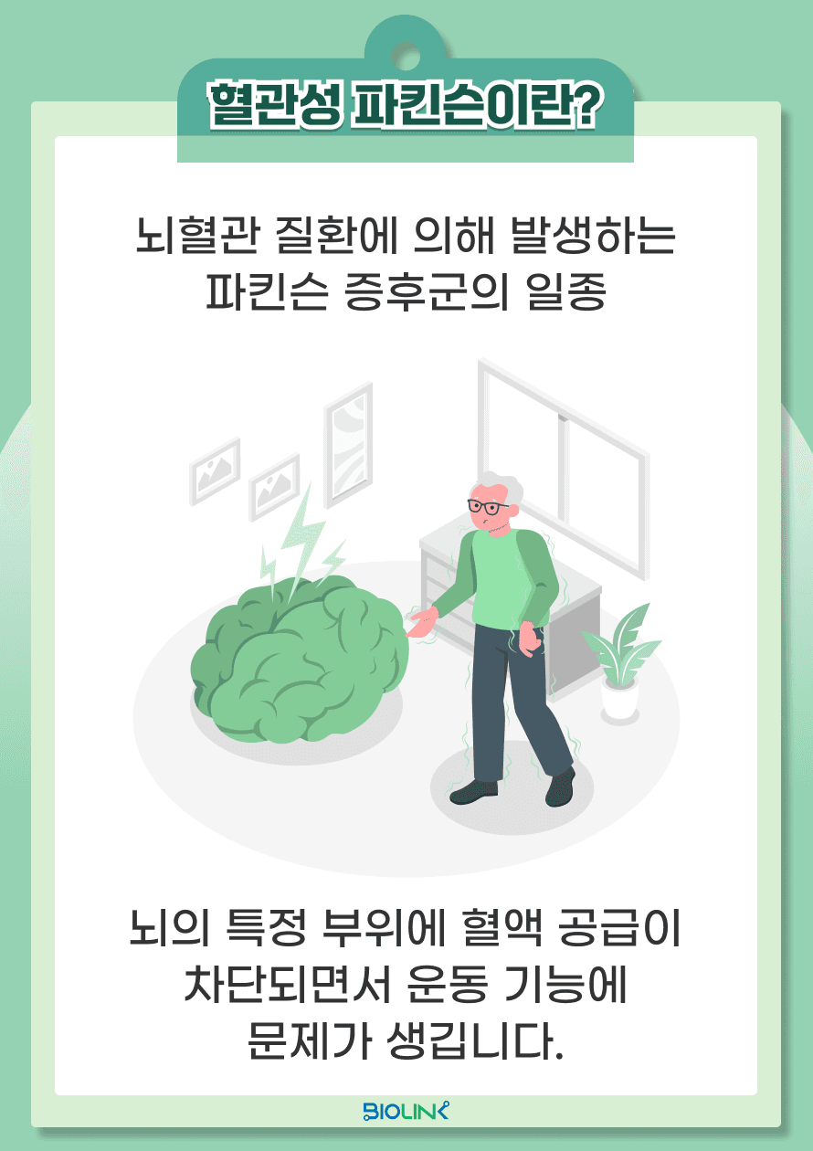 혈관성 파킨슨이란, 뇌혈관 질환으로 인해 나타나는 파킨슨 증후군으로 뇌의 특정 부위에 혈액 공급이 차단되며 운동 기능에 문제가 생기게 됩니다. 주로 뇌의 백질(white matter)과 기저핵(basal ganglia)의 혈류 장애로 인해 발생하며, 전형적인 파킨슨병과 증상이 유사하지만 원인이 다릅니다.
