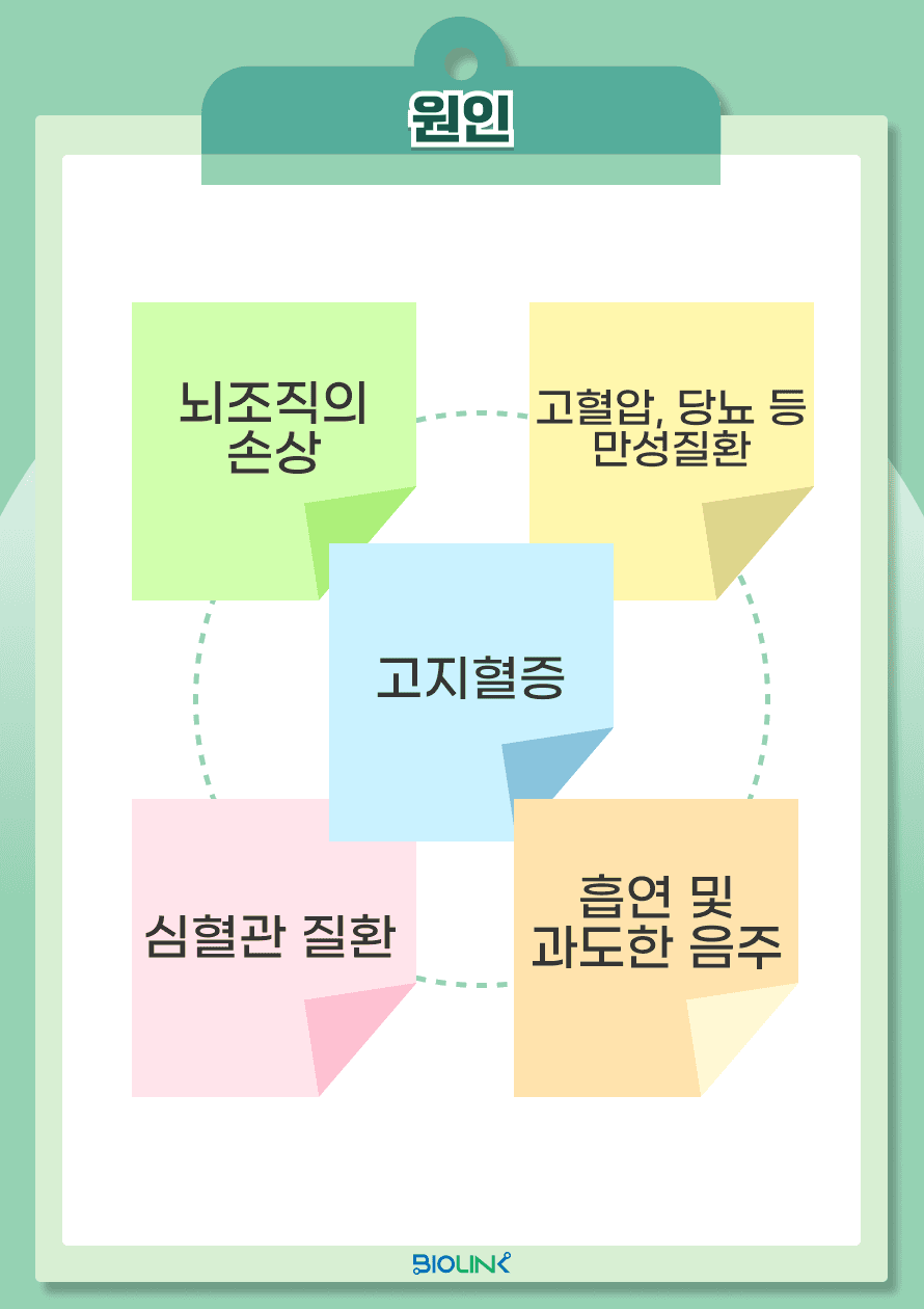이러한 혈관성 파킨슨 증후군은 뇌의 운동 기능을 조절하는 기저핵과 연결된 경로에 혈류 장애가 발생하여 신경 신호 전달이 방해되어 발생하게 됩니다. 그 중, 특히 도파민 경로의 손상으로 인해 운동 증상이 나타납니다. 직접적인 원인으로는 뇌졸중, 미세혈관 손상, 다발성 뇌경색 등에 의한 뇌조직의 손상이 있습니다. 간접적인 원인으로는 고혈압, 당뇨, 고지혈증, 심혈관 질환 등의 만성질환과 흡연 및 과도한 음주와 같은 생활습관이 있습니다.